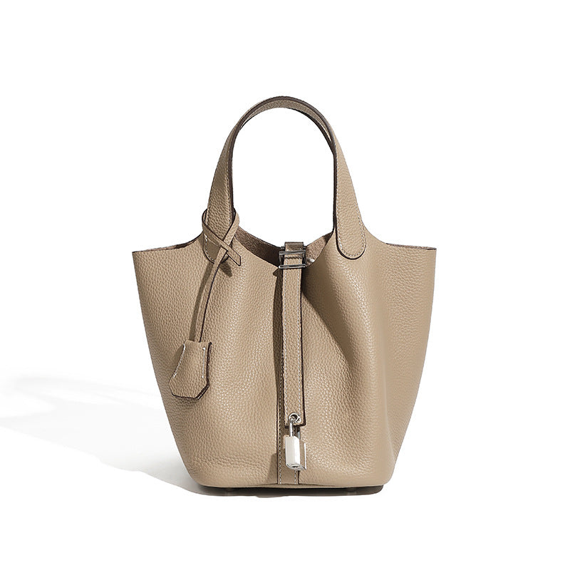 Fashionable Genuine Leather Bucket Bag With Top Handle