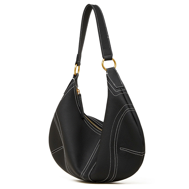 Vintage Genuine Leather Shoulder Dumpling Bag With Top Handles