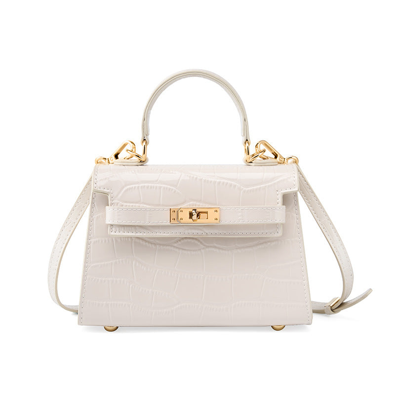 Genuine Leather Kelly Bag With Top Handles And Shoulder Strap