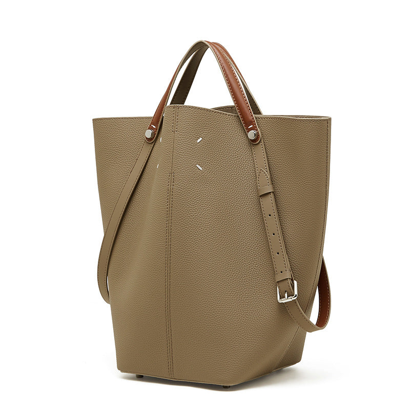 Commuter Genuine Leather Shoulder Top Handle Bucket Bag