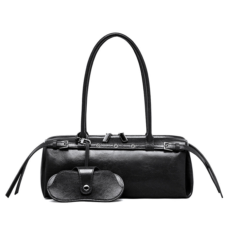 Vintage Shoulder Baguette Bag With Top Handle