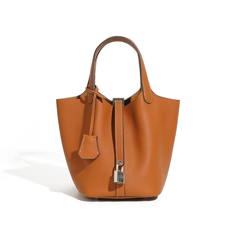 Fashionable Genuine Leather Bucket Bag With Top Handle