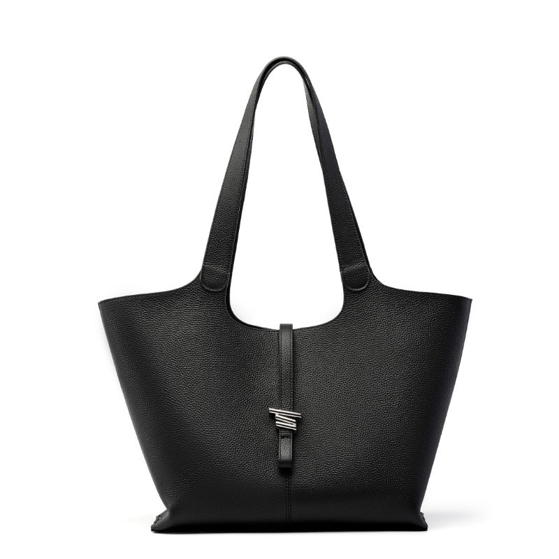 Commuter Genuine Leather Tote Bag With Top Handles And Shoulder Strap