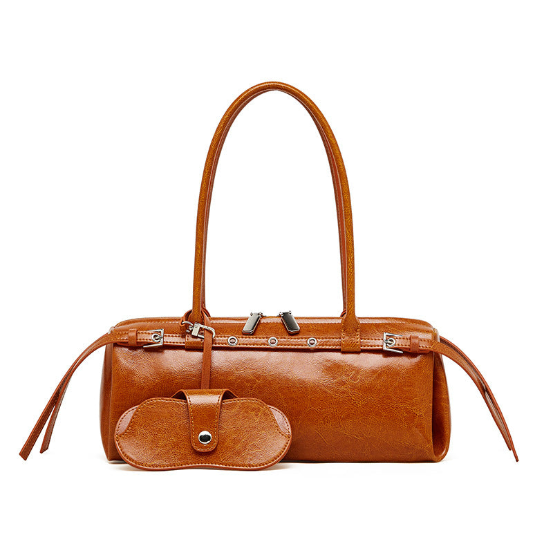 Vintage Shoulder Baguette Bag With Top Handle