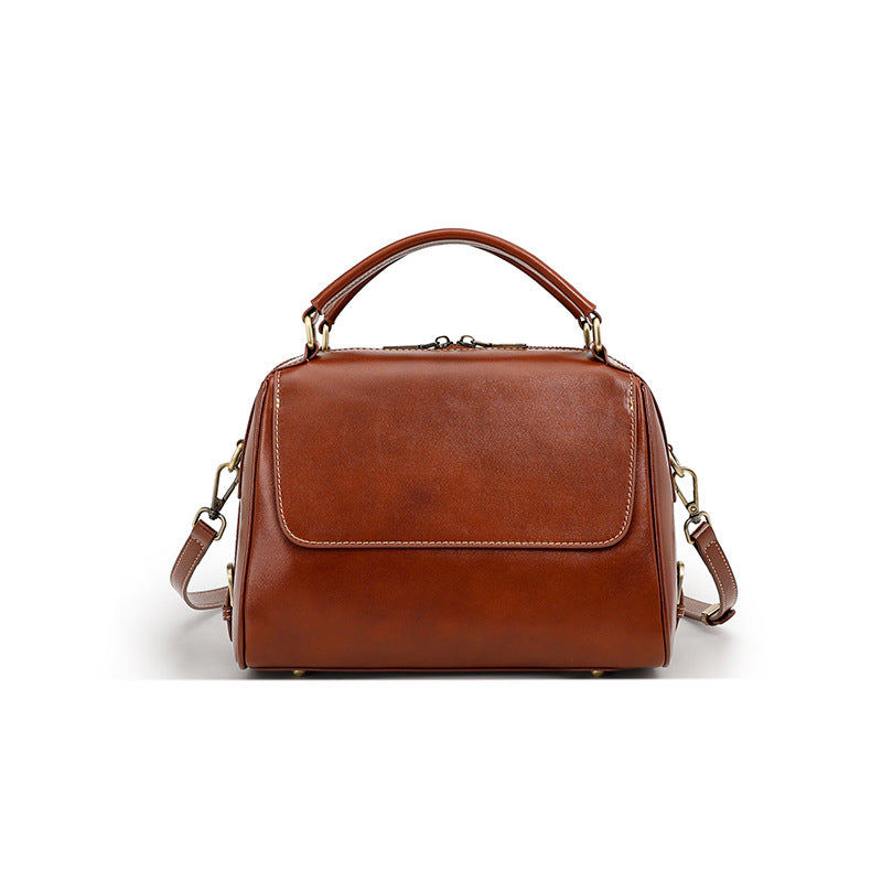 Genuine Leather Top-Handle Crossbody Tote Bag