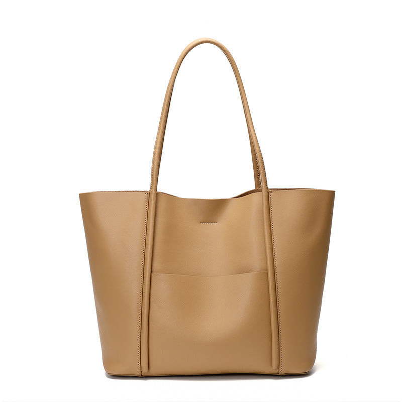 Genuine Leather Work Tote Bag With Top Handle and Shoulder Strap
