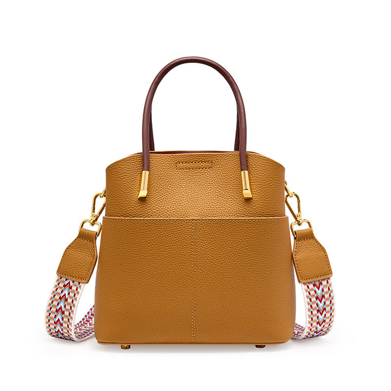 Vintage Genuine Leather Crossbody Bucket Bag With Top Handles