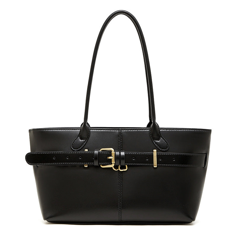 Genuine Leather Buckle Top-Handle Tote Bag