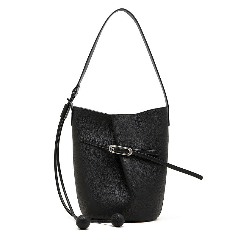 Genuine Leather Shoulder Crossbody Bucket Bag for Work