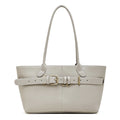 Genuine Leather Buckle Top-Handle Tote Bag