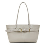 Genuine Leather Buckle Top-Handle Tote Bag