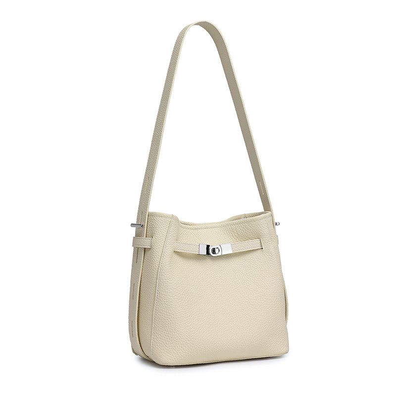 Genuine Leather Top-Handle Crossbody Bucket Bag