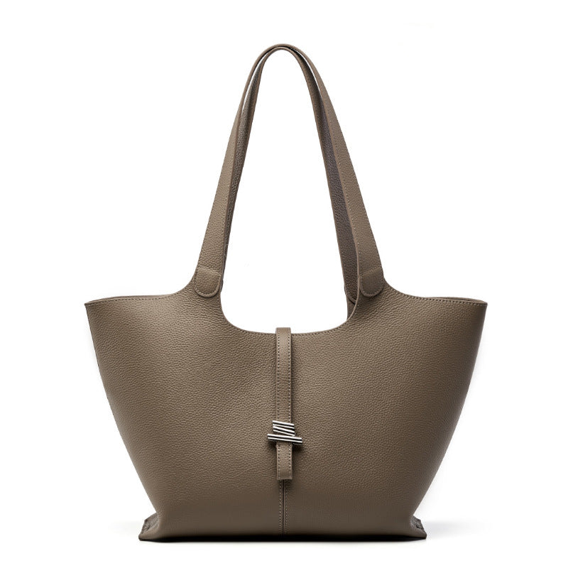 Commuter Genuine Leather Tote Bag With Top Handles And Shoulder Strap