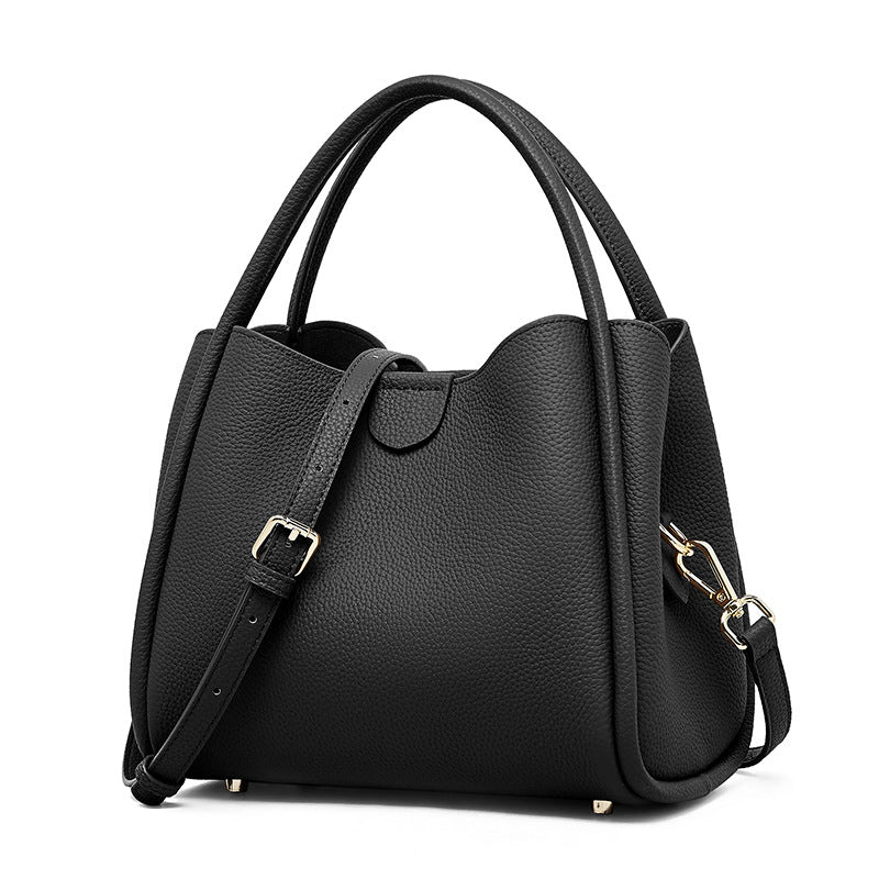 Genuine Leather Top-Handle Crossbody Bucket Bag