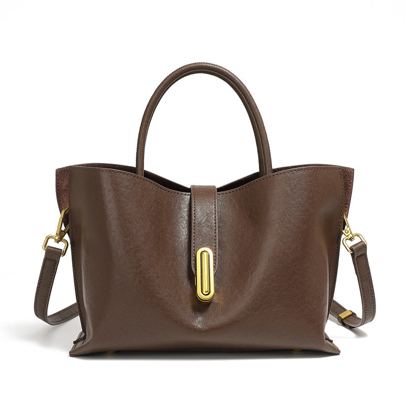 Genuine Leather Top-Handle Crossbody Tote Bag