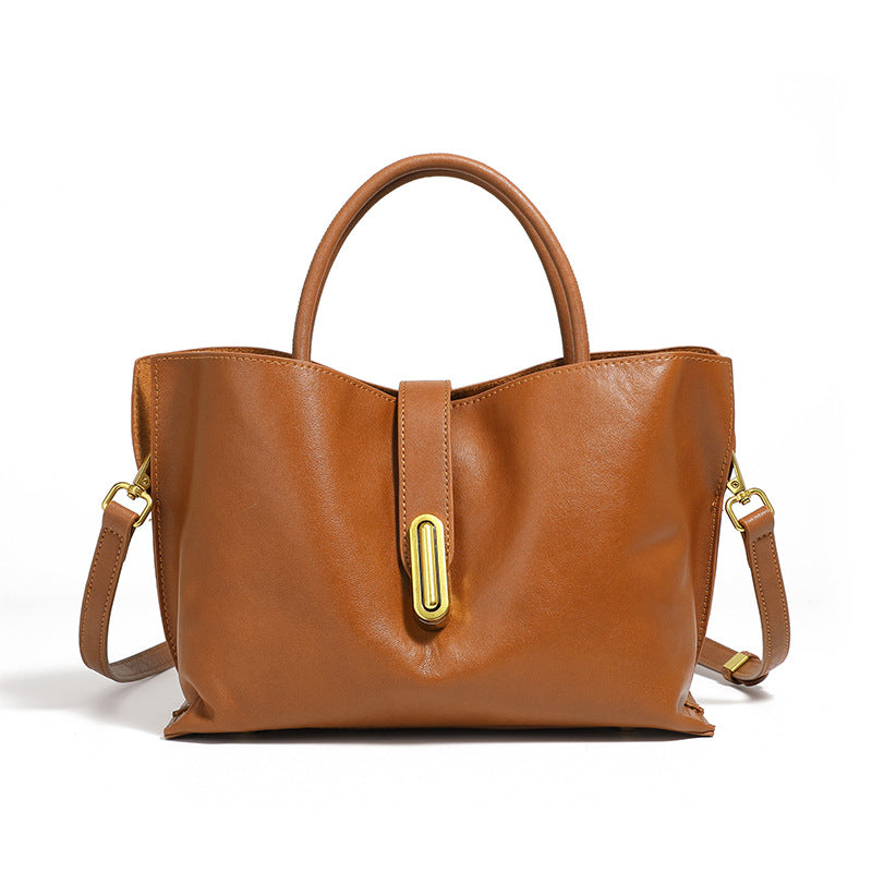 Genuine Leather Top-Handle Crossbody Tote Bag