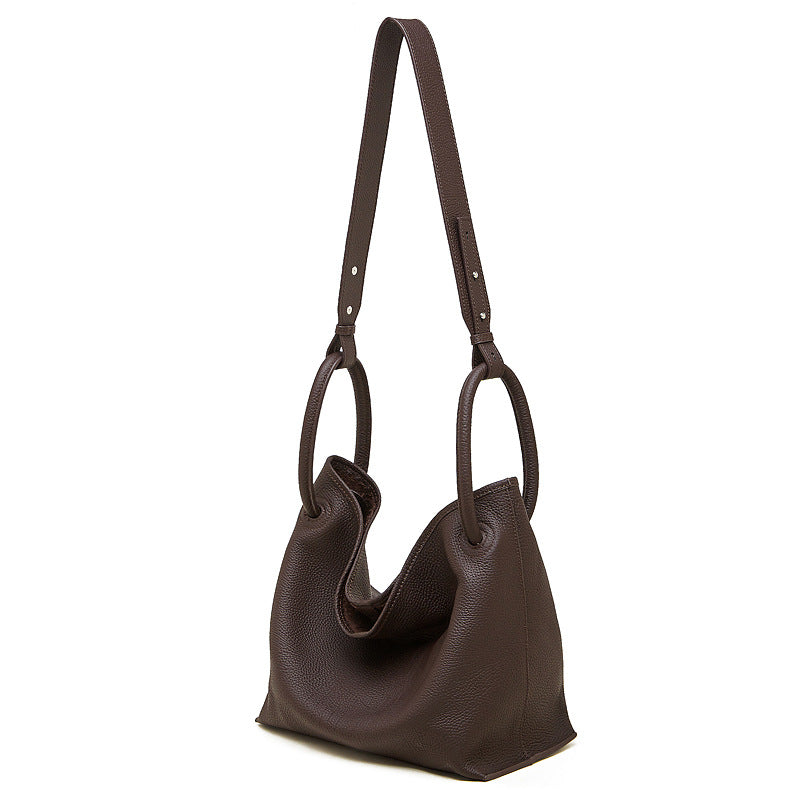 Commuter Genuine Leather Shoulder Crossbody Bucket Handbag