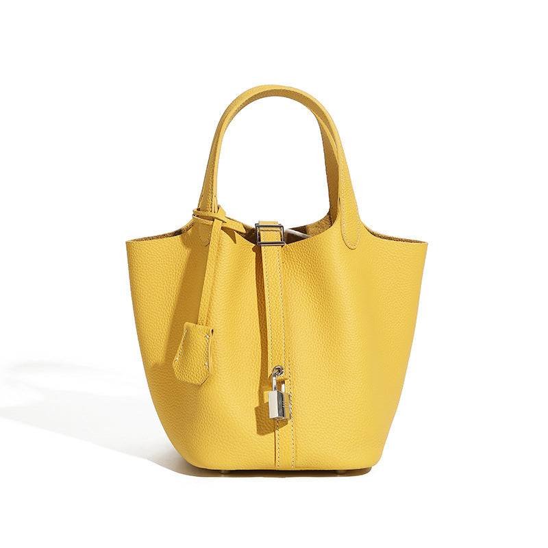 Fashionable Genuine Leather Bucket Bag With Top Handle