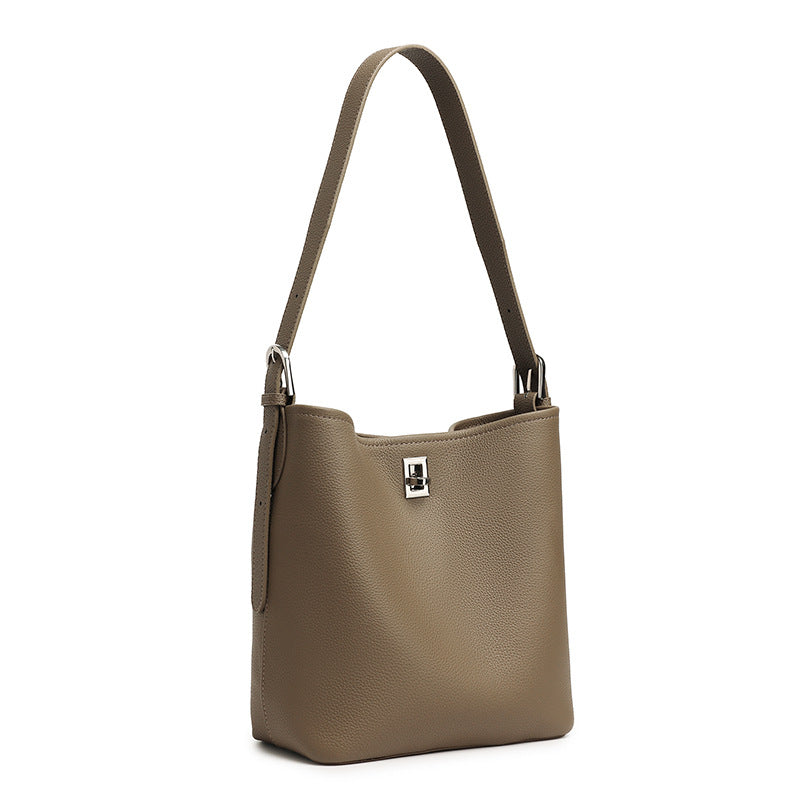 Genuine Leather Crossbody Handheld Bucket Bag