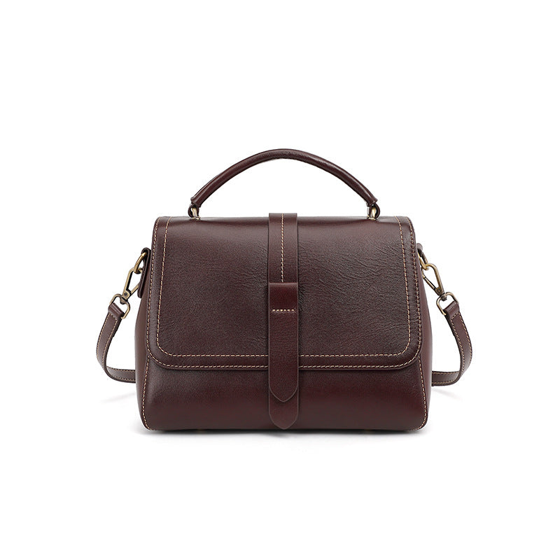 Genuine Leather Top-Handle Crossbody Boston Bag