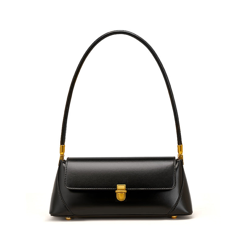 Genuine Leather Top-Handle Crossbody Baguette Bag