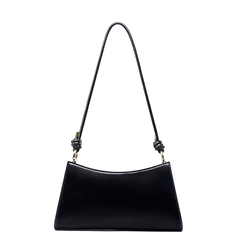 Genuine Leather Top-Handle Underarm Baguette Bag