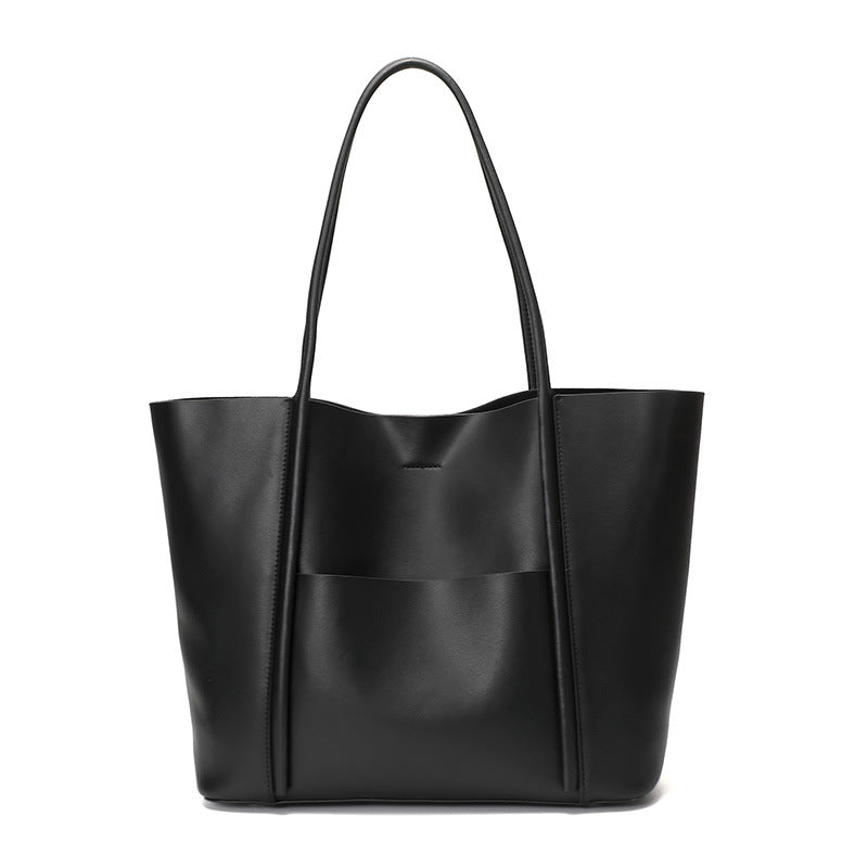 Genuine Leather Work Tote Bag With Top Handle and Shoulder Strap