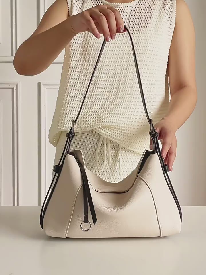 Genuine Leather Top-Handle Crossbody Tote Bag