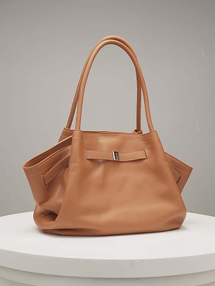 Genuine Leather Top-Handle Crossbody Tote Bag