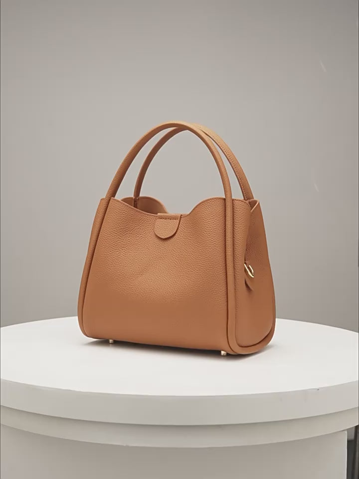 Genuine Leather Top-Handle Crossbody Bucket Bag