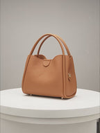 Genuine Leather Top-Handle Crossbody Bucket Bag