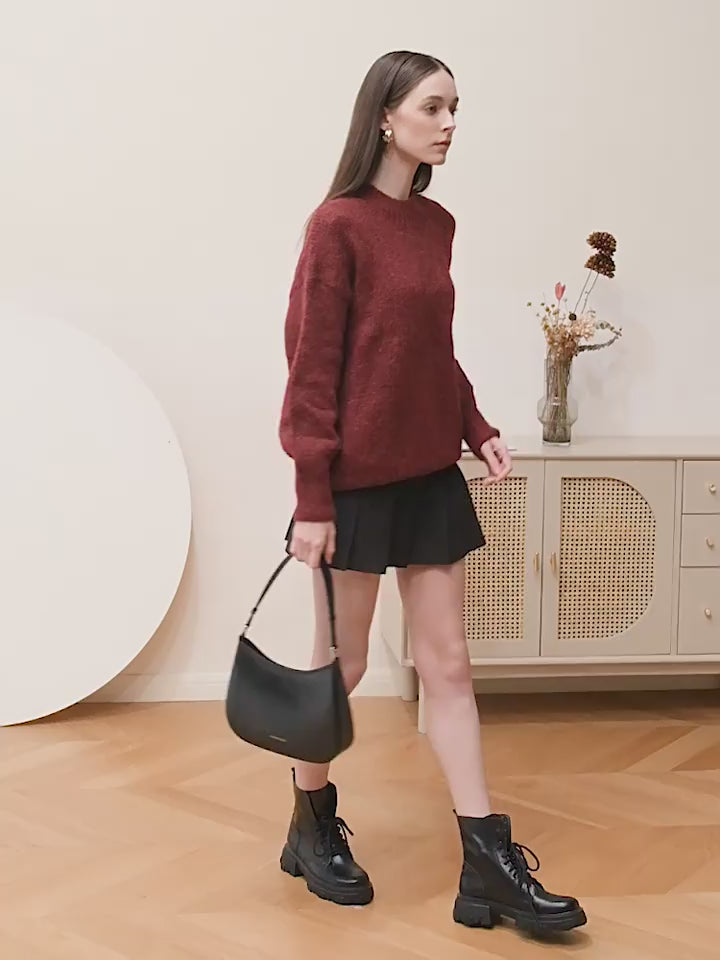 Genuine Leather Top-Handle Underarm Bag