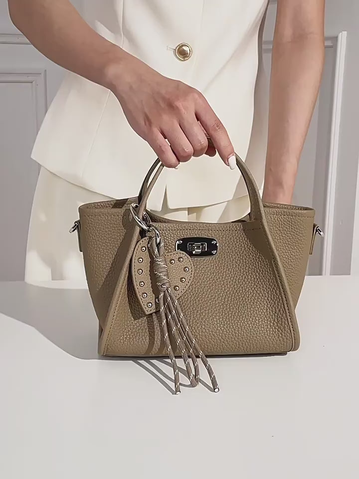 Genuine Leather Top-Handle Crossbody Tote Bag