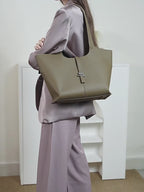 Commuter Genuine Leather Tote Bag With Top Handles And Shoulder Strap