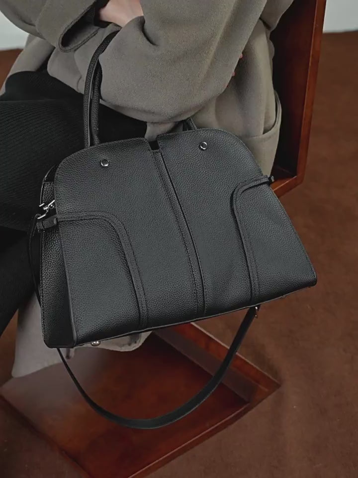 Genuine Leather Top-Handle Crossbody Tote Bag