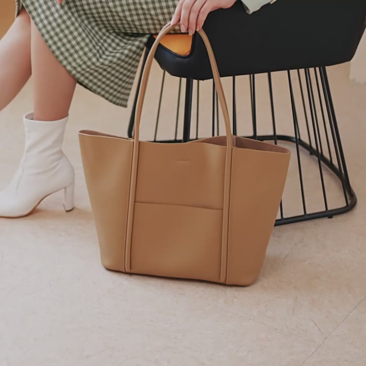 Genuine Leather Work Tote Bag With Top Handle and Shoulder Strap