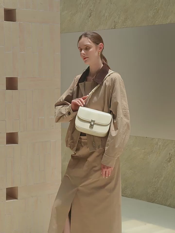 Genuine Leather Top-Handle Crossbody Small Square Bag