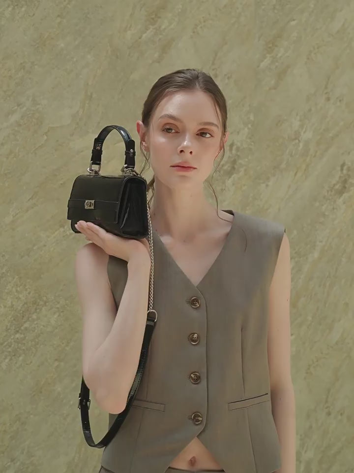 Genuine Leather Top-Handle Crossbody Small Square Bag