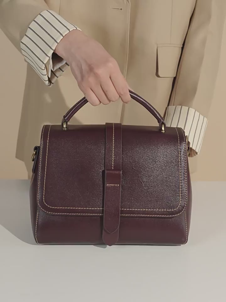 Genuine Leather Top-Handle Crossbody Boston Bag