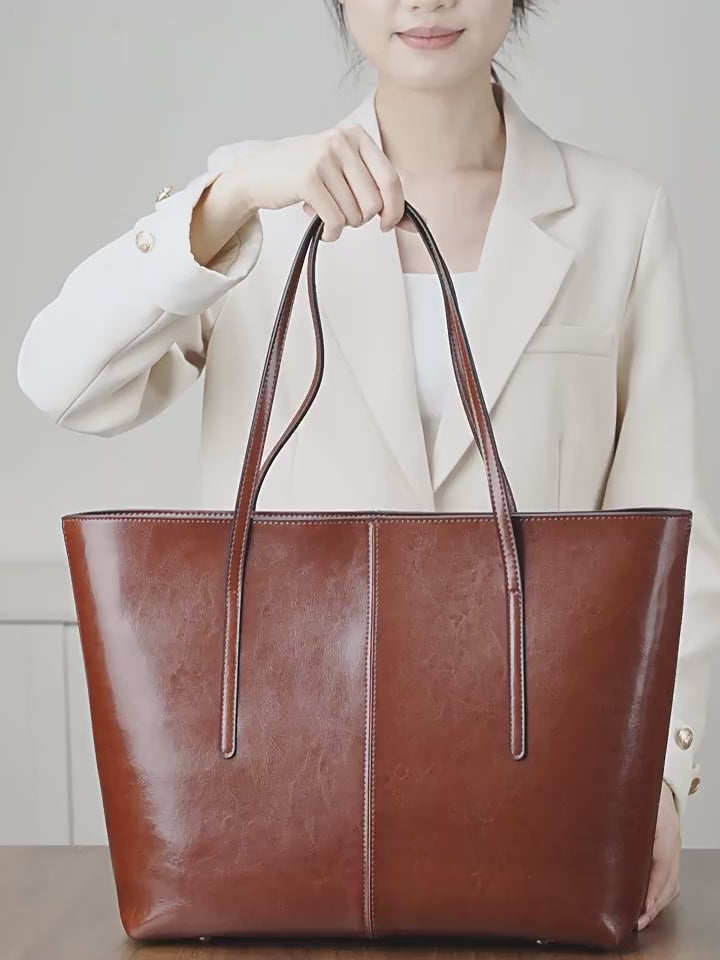 Large Capacity Genuine Leather Shoulder Handheld Tote Bag