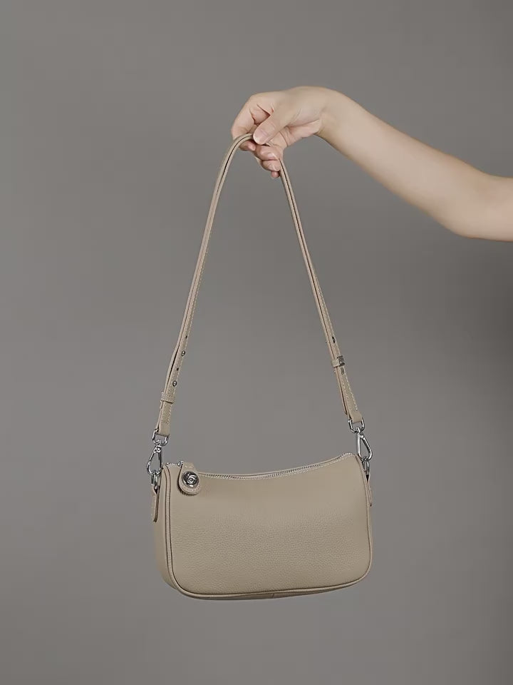 Genuine Leather Top-Handle Underarm Crossbody Bag