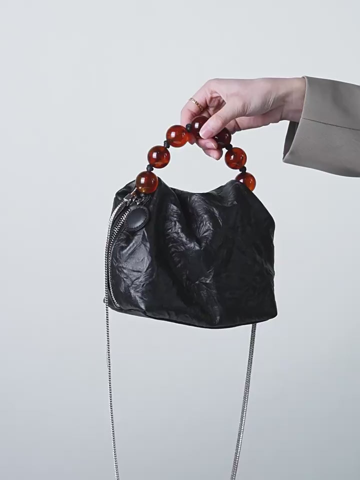 Genuine Leather Top-Handle Crossbody Lunch Box Bag