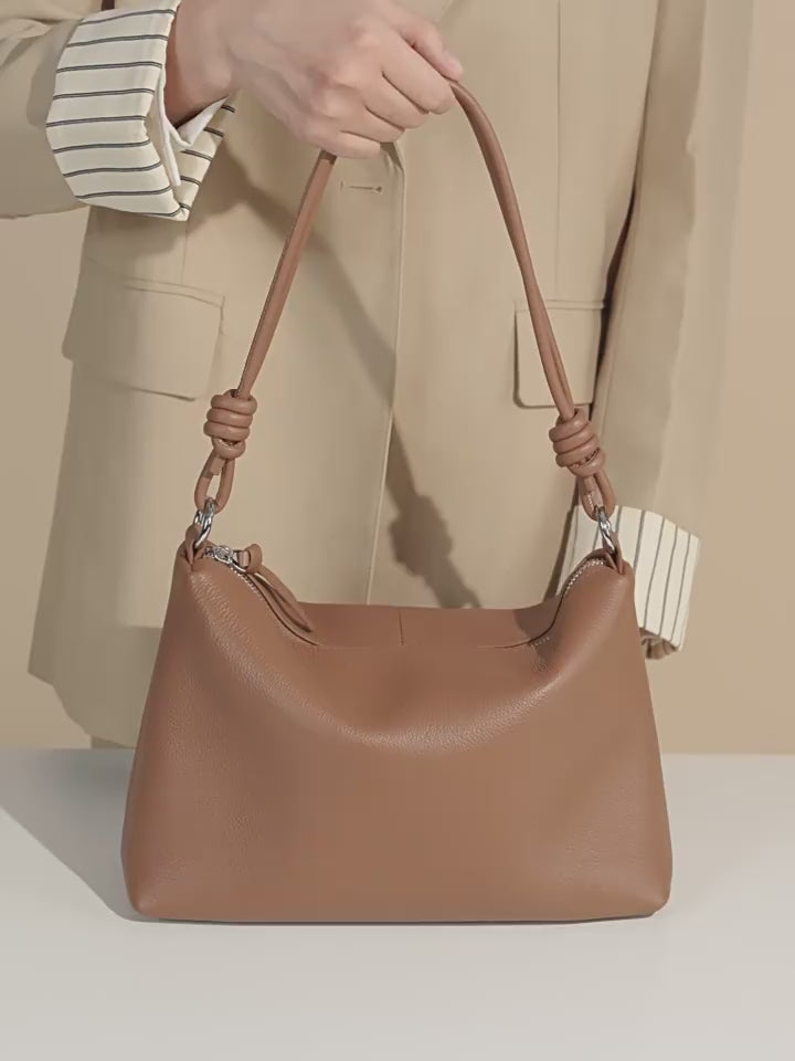 Genuine Leather Top-Handle Tote With Shoulder And Crossbody Strap