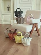 Fashionable Genuine Leather Bucket Bag With Top Handle