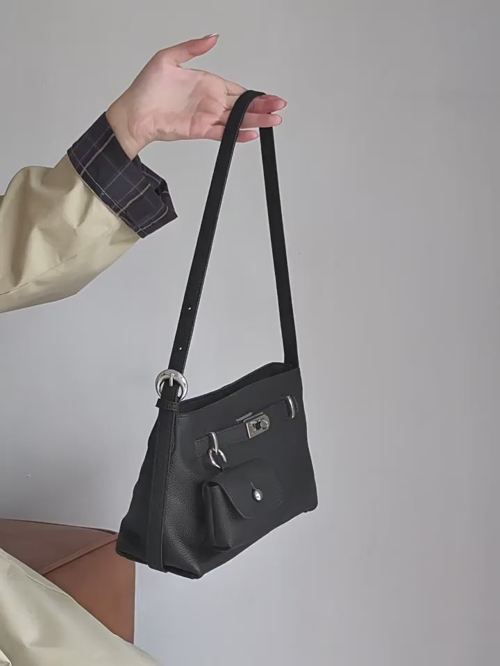 Genuine Leather Turnlock Crossbody Mini Square Bag