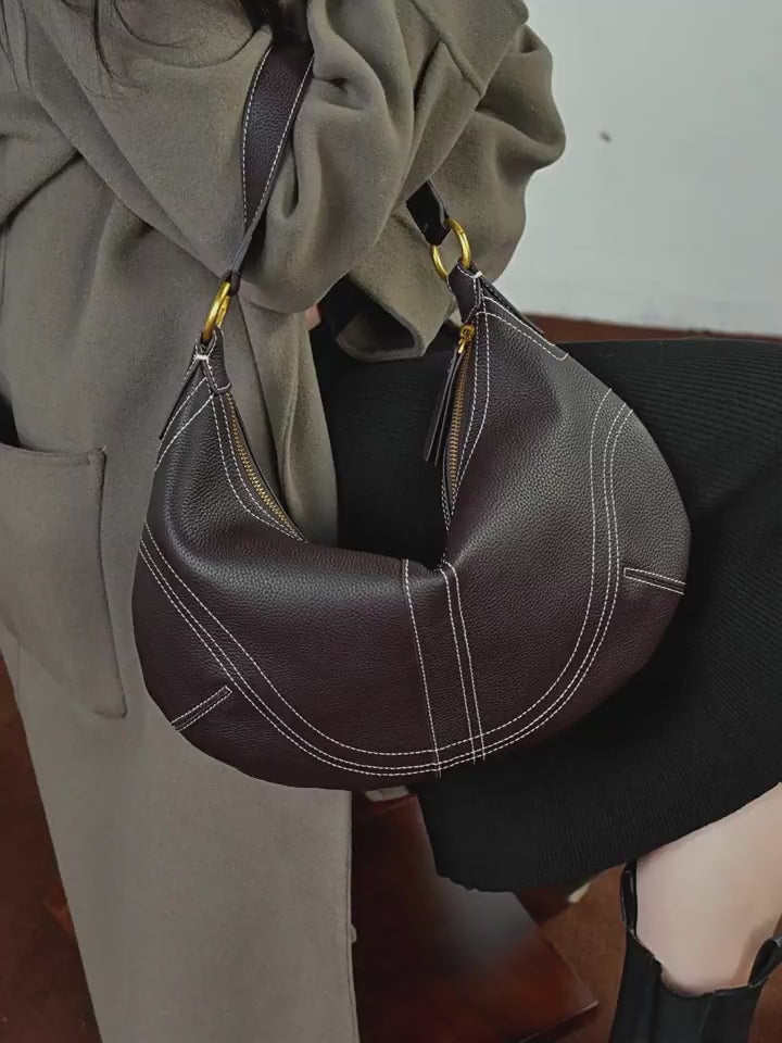 Vintage Genuine Leather Shoulder Dumpling Bag With Top Handles
