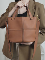Elegant Genuine Leather Shoulder Crossbody Bucket Bag