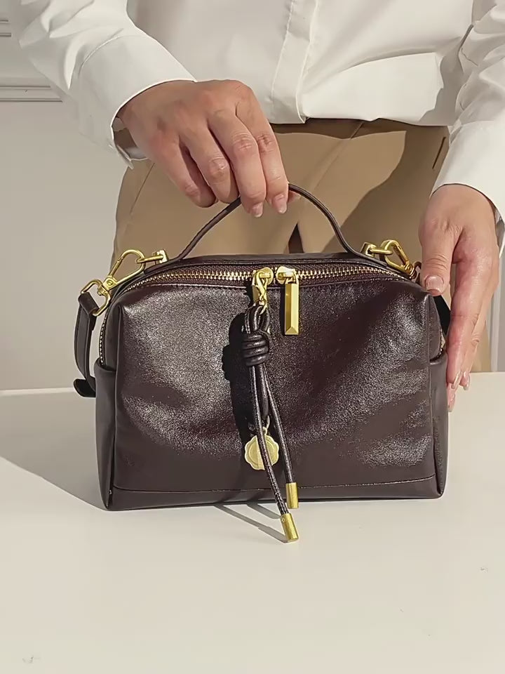 Commuter Genuine Leather Top Handle Shoulder Crossbody Bag