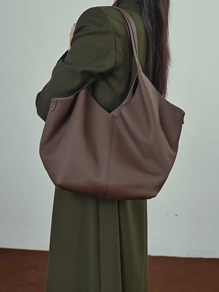 Genuine Leather Top-Handle Underarm Tote Bag