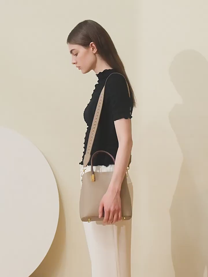 Vintage Genuine Leather Crossbody Bucket Bag With Top Handles